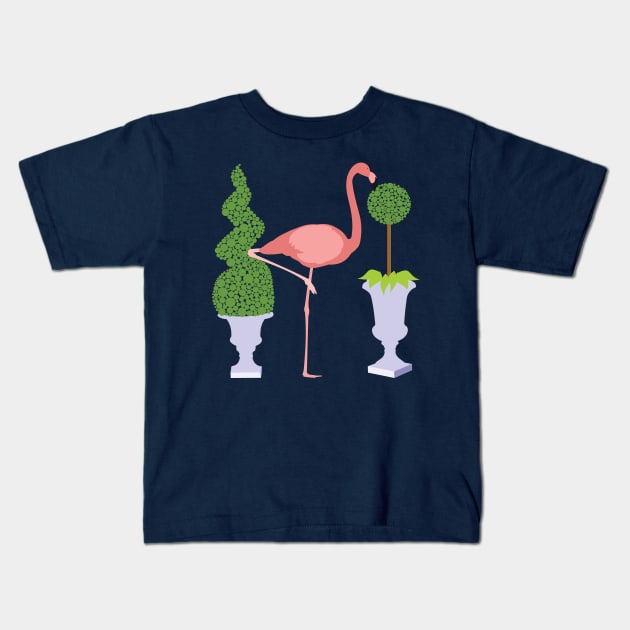 Pink Flamingo and Topiary Garden Kids T-Shirt by evisionarts